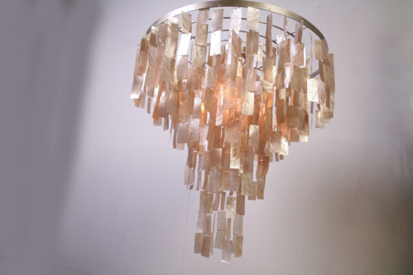 Hanglamp Kroon Goud Schelp Amber 60 cm